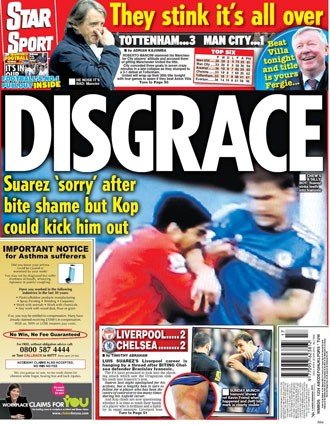 VERDICT WITH BITE: How one newspaper judged Suarez's attack on Chelsea's Ivanovich