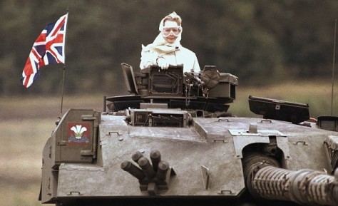 ALL TANKED UP: Thatcher, fresh from victory in the 1982 Falklands War