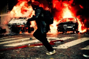 FLAMING RAGE: Cars burn as rioters take to the torch in Sweden